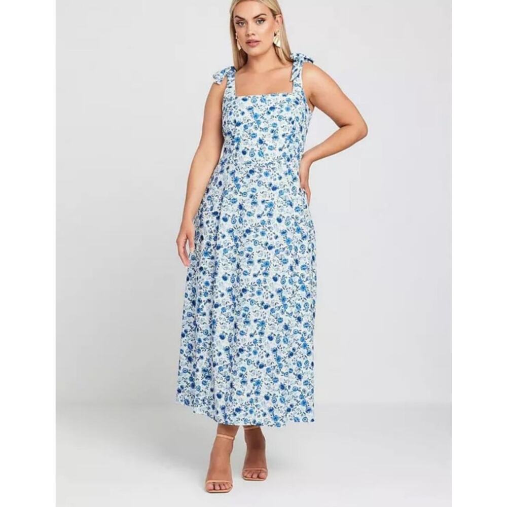Draper James Blue Floral Tie Strap Cotton Cottagecore Prairie Midi Dress Size M